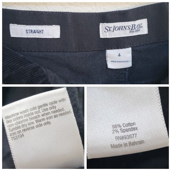St Johns Bay Black Corduroy Pants Straight Leg Women Size 4 Fall Winter Casual - Picture 3 of 10